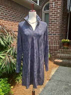 TEHAMA Women's Paisley Print Zip-Neck Tunic Dress